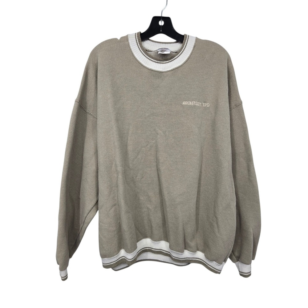 Vintage 90s Jerzees Embroidered Wafffle Knit Sweatshirt Men's 2XL Tan Architect
